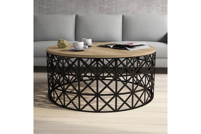 Hovdane Sofabord 90 cm Rundt - Lysebrun/Svart - Møbler - Bord - Sofabord & salongbord