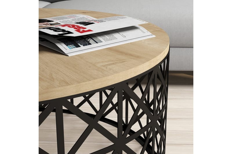 Hovdane Sofabord 90 cm Rundt - Lysebrun/Svart - Møbler - Bord - Sofabord & salongbord
