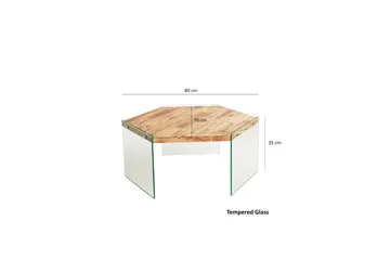 Huven 80 cm Hexagon Sofabord med Glassben i Furu - Natur - Møbler - Bord - Sofabord & salongbord