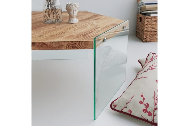 Huven 80 cm Hexagon Sofabord med Glassben i Furu - Natur - Møbler - Bord - Sofabord & salongbord