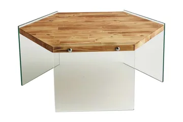 Huven 80 cm Hexagon Sofabord med Glassben i Furu - Natur - Møbler - Bord - Sofabord & salongbord