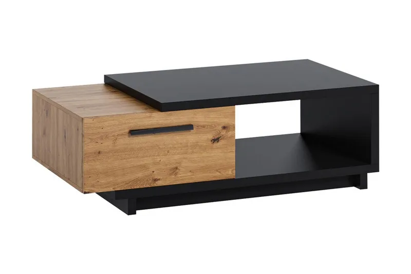 IngRamme Sofabord 120 cm med Oppbevaringsskuff + Hylle, Natur/Svart