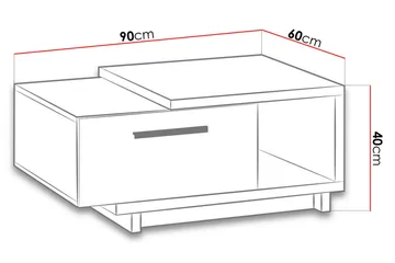 IngRamme Sofabord 90 cm med Oppbevaringsskuff + Hylle - Natur/Svart - Møbler - Bord - Sofabord & salongbord