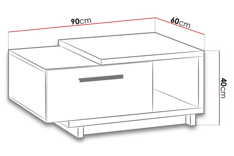 IngRamme Sofabord 90 cm med Oppbevaringsskuff + Hylle - Natur/Svart - Møbler - Bord - Sofabord & salongbord