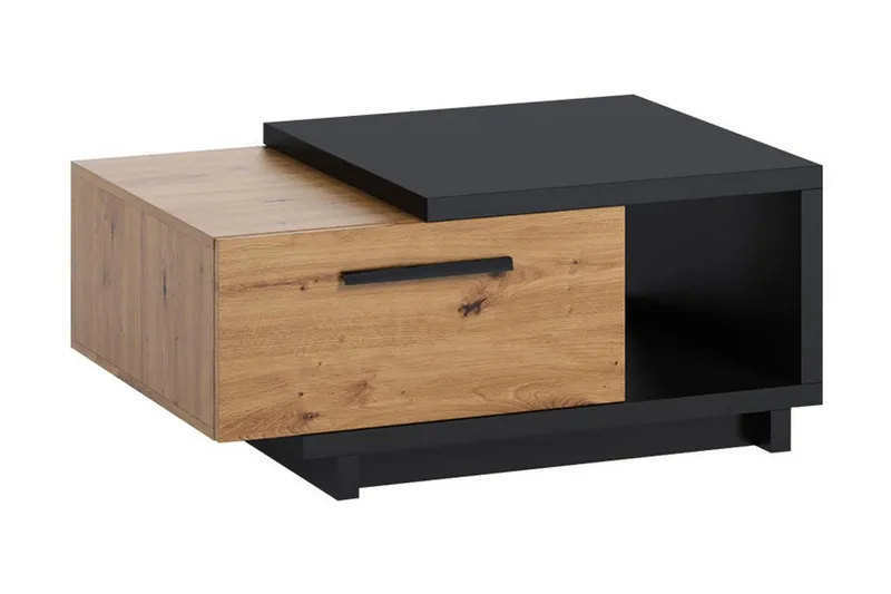 IngRamme Sofabord 90 cm med Oppbevaringsskuff + Hylle, Natur/Svart