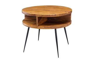 Irias Sofabord 60 cm med Oppbevaring Hylle Rundt - Massivt Tre/Svart - Møbler - Bord - Sofabord & salongbord