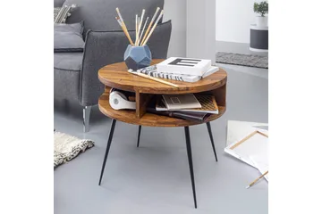 Irias Sofabord 60 cm med Oppbevaring Hylle Rundt - Massivt Tre/Svart - Møbler - Bord - Sofabord & salongbord