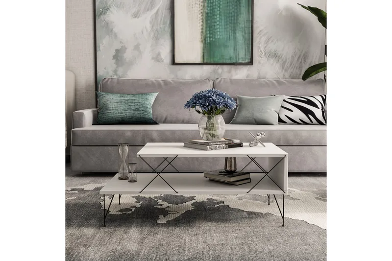 Jaennis Sofabord 100 cm - Hvit/Svart - Møbler - Bord - Sofabord & salongbord - Sofabord med oppbevaring