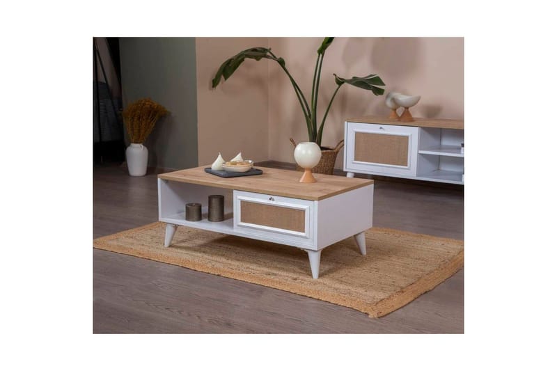 Sofabord Jatinder Hvit / Eik - Hvit / Eik - Møbler - Bord - Sofabord & salongbord