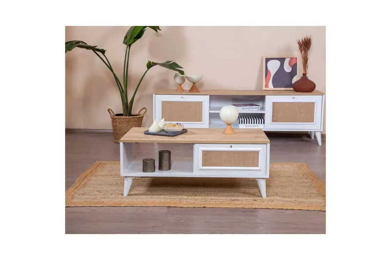 Sofabord Jatinder Hvit / Eik - Hvit / Eik - Møbler - Bord - Sofabord & salongbord