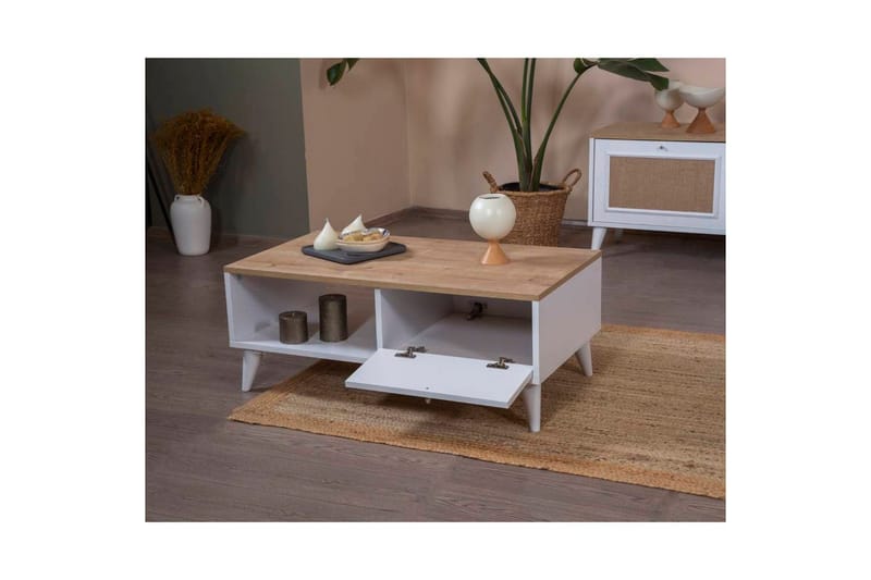 Sofabord Jatinder Hvit / Eik - Hvit / Eik - Møbler - Bord - Sofabord & salongbord