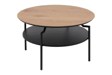 Jennifer 80 cm Rundt Sofabord med Hylle i Tre med Malt Tre - Brun - Møbler - Bord - Sofabord & salongbord