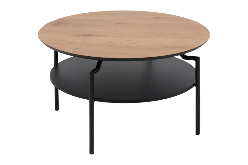 Jennifer 80 cm Rundt Sofabord med Hylle i Tre med Malt Tre - Brun - Møbler - Bord - Sofabord & salongbord