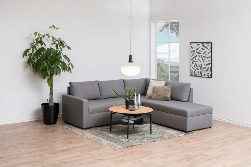 Jennifer 80 cm Rundt Sofabord med Hylle i Tre med Malt Tre - Brun - Møbler - Bord - Sofabord & salongbord
