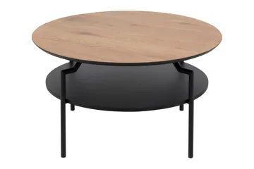 Jennifer 80 cm Rundt Sofabord med Hylle i Tre med Malt Tre - Brun - Møbler - Bord - Sofabord & salongbord
