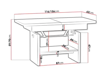 Kanej Sofabord 116 cm Hev- og Senkbart med Oppbevaringshylle - Grå - Møbler - Bord - Sofabord & salongbord