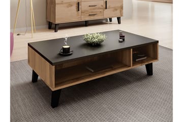 Kardos Sofabord 110 cm med Oppbevaringshyller - Natur/Svart - Møbler - Bord - Sofabord & salongbord - Sofabord med oppbevaring