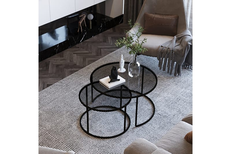 Kashiwa 60 cm Rundt Sofabord i Glass med Glass og Metall - Røykgrå - Møbler - Bord - Sofabord & salongbord