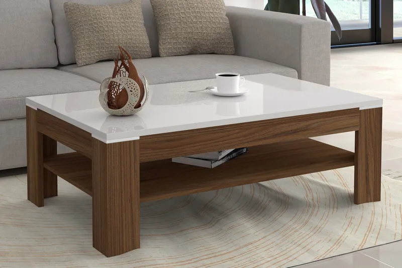 Keoisha Sofabord 120 cm med Oppbevaringshylle - Brun/Hvit - Møbler - Bord - Sofabord & salongbord - Sofabord med oppbevaring