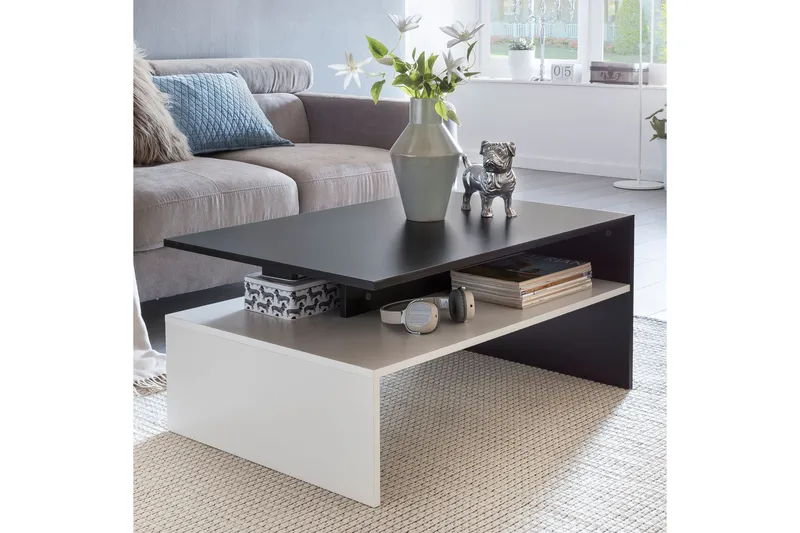 Ketchum Sofabord 90 cm med Oppbevaringshylle - Svart/Hvit - Møbler - Bord - Sofabord & salongbord