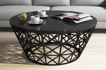 Koraleigh Sofabord 90 cm Rundt Marmormønster - Svart - Møbler - Bord - Sofabord & salongbord