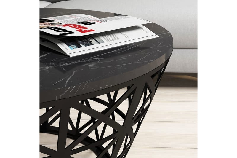 Koraleigh Sofabord 90 cm Rundt Marmormønster - Svart - Møbler - Bord - Sofabord & salongbord