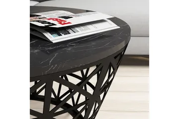 Koraleigh Sofabord 90 cm Rundt Marmormønster - Svart - Møbler - Bord - Sofabord & salongbord