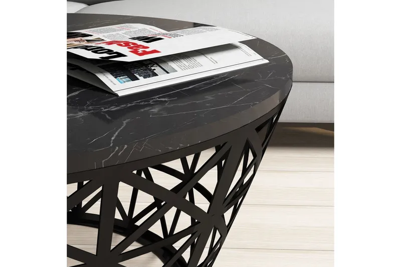 Koraleigh Sofabord 90 cm Rundt Marmormønster - Svart - Møbler - Bord - Sofabord & salongbord
