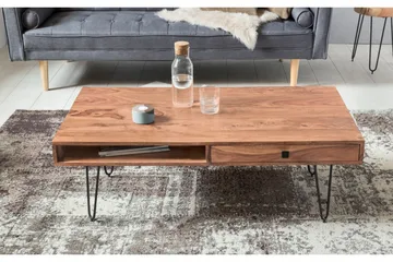 Langner Sofabord 60 cm med Oppbevaring 2 Skuffer + Hyller - Akacia/Svart - Møbler - Bord - Sofabord & salongbord - Sofabord med oppbevaring