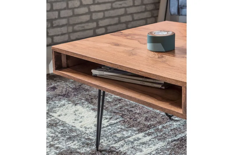 Langner Sofabord 60 cm med Oppbevaring 2 Skuffer + Hyller - Akacia/Svart - Møbler - Bord - Sofabord & salongbord - Sofabord med oppbevaring