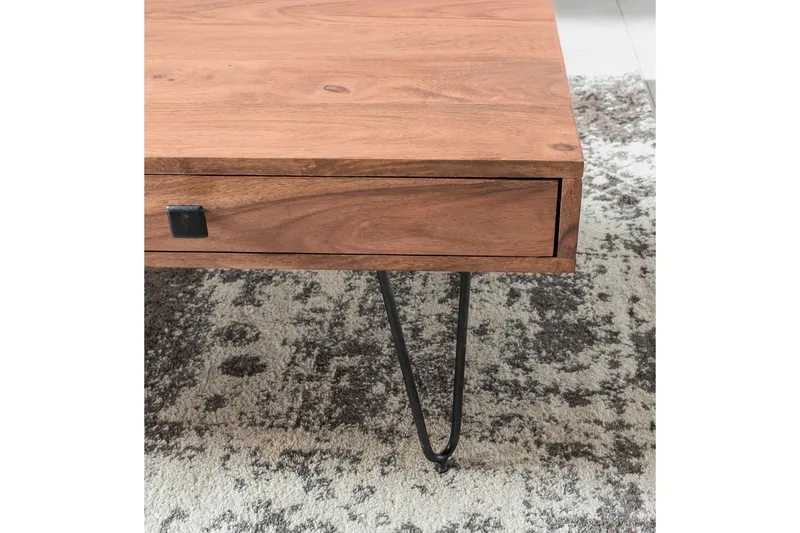 Langner Sofabord 60 cm med Oppbevaring 2 Skuffer + Hyller - Akacia/Svart - Møbler - Bord - Sofabord & salongbord - Sofabord med oppbevaring