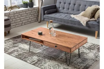 Langner Sofabord 60 cm med Oppbevaring 2 Skuffer + Hyller - Akacia/Svart - Møbler - Bord - Sofabord & salongbord - Sofabord med oppbevaring