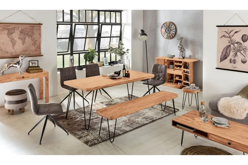 Langner Sofabord 60 cm med Oppbevaring 2 Skuffer + Hyller - Akacia/Svart - Møbler - Bord - Sofabord & salongbord - Sofabord med oppbevaring