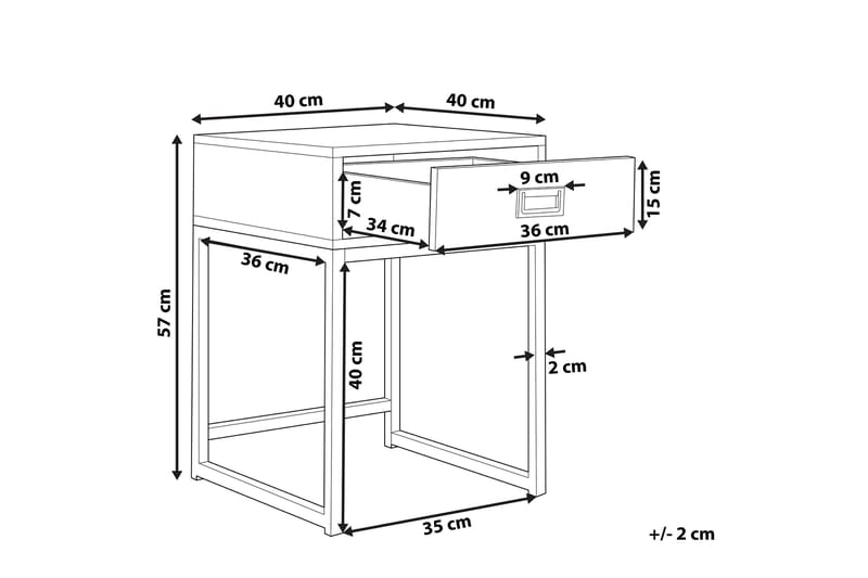 Largona 40 cm Firkantet Sofabord med Skuffer i Tre med Understell i Metall - Hvit - Møbler - Bord - Sofabord & salongbord