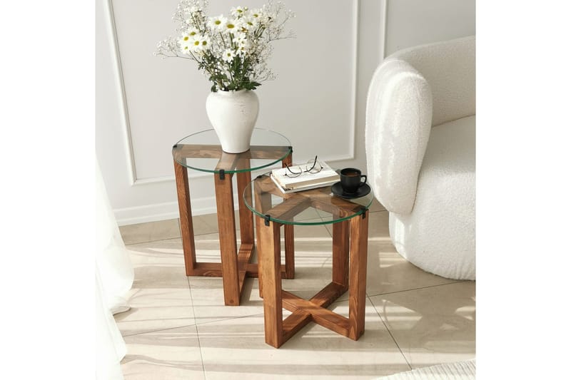 Liepene Settbord 50x40x50 cm Rundt - Brun - Møbler - Bord - Sofabord & salongbord