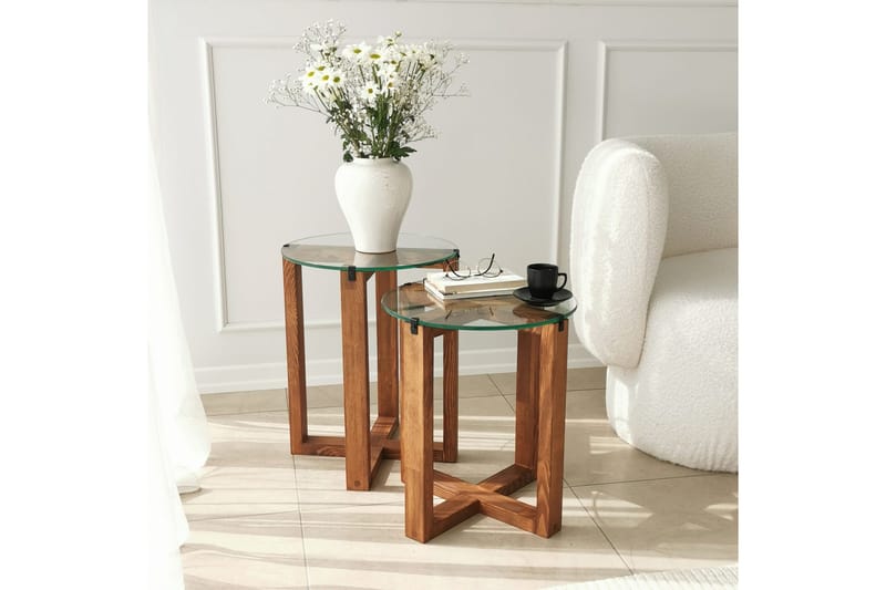 Liepene Settbord 50x40x50 cm Rundt - Brun - Møbler - Bord - Sofabord & salongbord