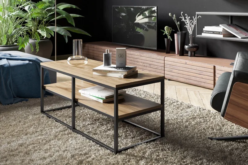 Lunnom Sofabord 110 cm med Oppbevaringshylle - Brun/Svart - Møbler - Bord - Sofabord & salongbord - Sofabord med oppbevaring