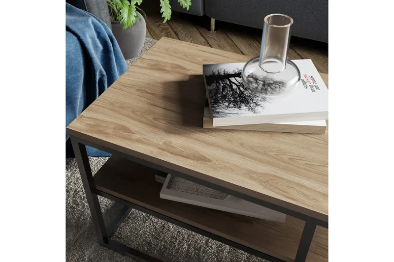 Lunnom Sofabord 110 cm med Oppbevaringshylle - Brun/Svart - Møbler - Bord - Sofabord & salongbord