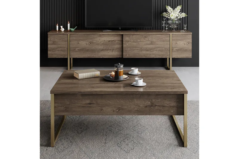 Luxe Soffbord 90x40 cm Brun/Gull - Hanah Home - Møbler - Bord - Sofabord & salongbord
