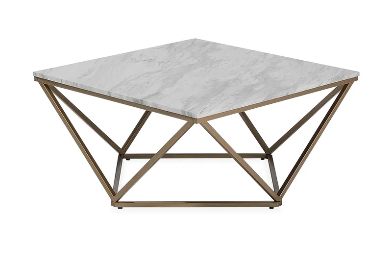 Malibu Kvadratisk Sofabord 80 cm i Marmor med Metallstativ, Hvit