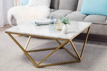 Malibu Kvadratisk Sofabord 80 cm i Marmor med Metallstativ - Hvit - Møbler - Bord - Sofabord & salongbord