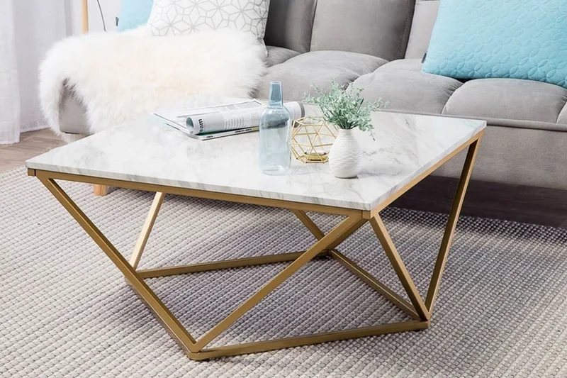 Malibu Kvadratisk Sofabord 80 cm i Marmor med Metallstativ - Hvit - Møbler - Bord - Sofabord & salongbord