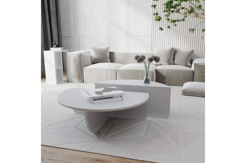 Malling Sofabord 90x30x90 cm Oval - Hvit - Møbler - Bord - Sofabord & salongbord