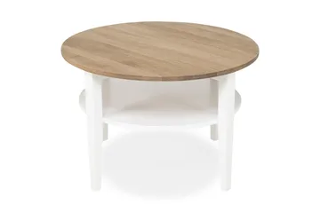 Mantorp Sofabord 80 cm Rundt med Oppbevaring Hylle - Massiv Eik/Hvit - Møbler - Bord - Sofabord & salongbord - Sofabord med oppbevaring
