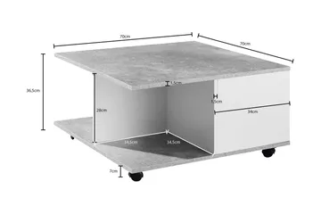 Marchall 70 cm Kvadratisk Sofabord med Skuffer og Hjul i Tre - Betonggrå - Møbler - Bord - Sofabord & salongbord - Sofabord med hjul