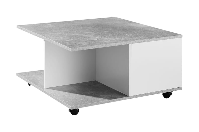 Marchall 70 cm Kvadratisk Sofabord med Skuffer og Hjul i Tre - Betonggrå - Møbler - Bord - Sofabord & salongbord - Sofabord med hjul
