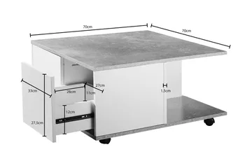 Marchall 70 cm Kvadratisk Sofabord med Skuffer og Hjul i Tre - Betonggrå - Møbler - Bord - Sofabord & salongbord - Sofabord med hjul