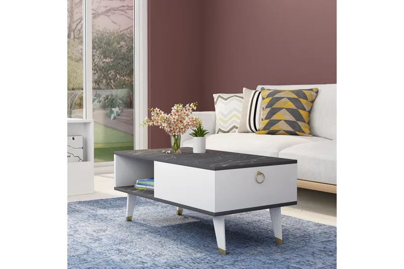 Marteby Sofabord 90x42,4x90 cm - Svart/Hvit - Møbler - Bord - Sofabord & salongbord