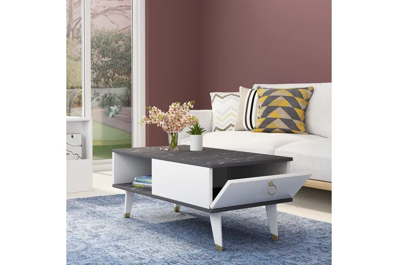 Marteby Sofabord 90x42,4x90 cm - Svart/Hvit - Møbler - Bord - Sofabord & salongbord