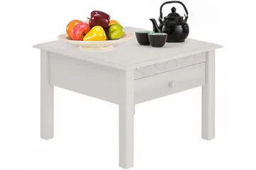 Marzell 60 cm Kvadratisk Sofabord med Skuffer i Furu - Hvit - Møbler - Bord - Sofabord & salongbord